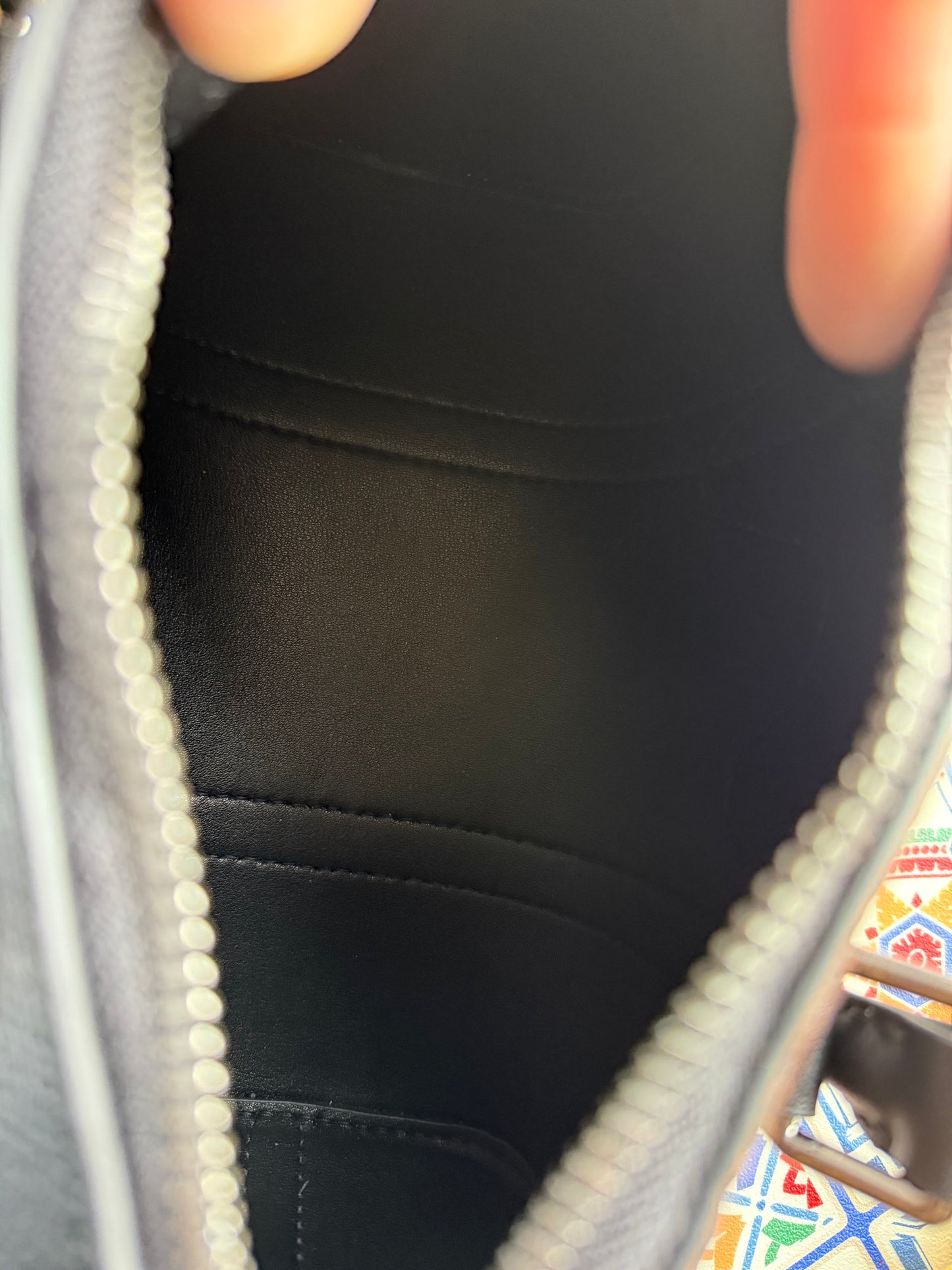 GOOEY V - Handmade Upcycled Drippy Mono + Leather Boston Bag