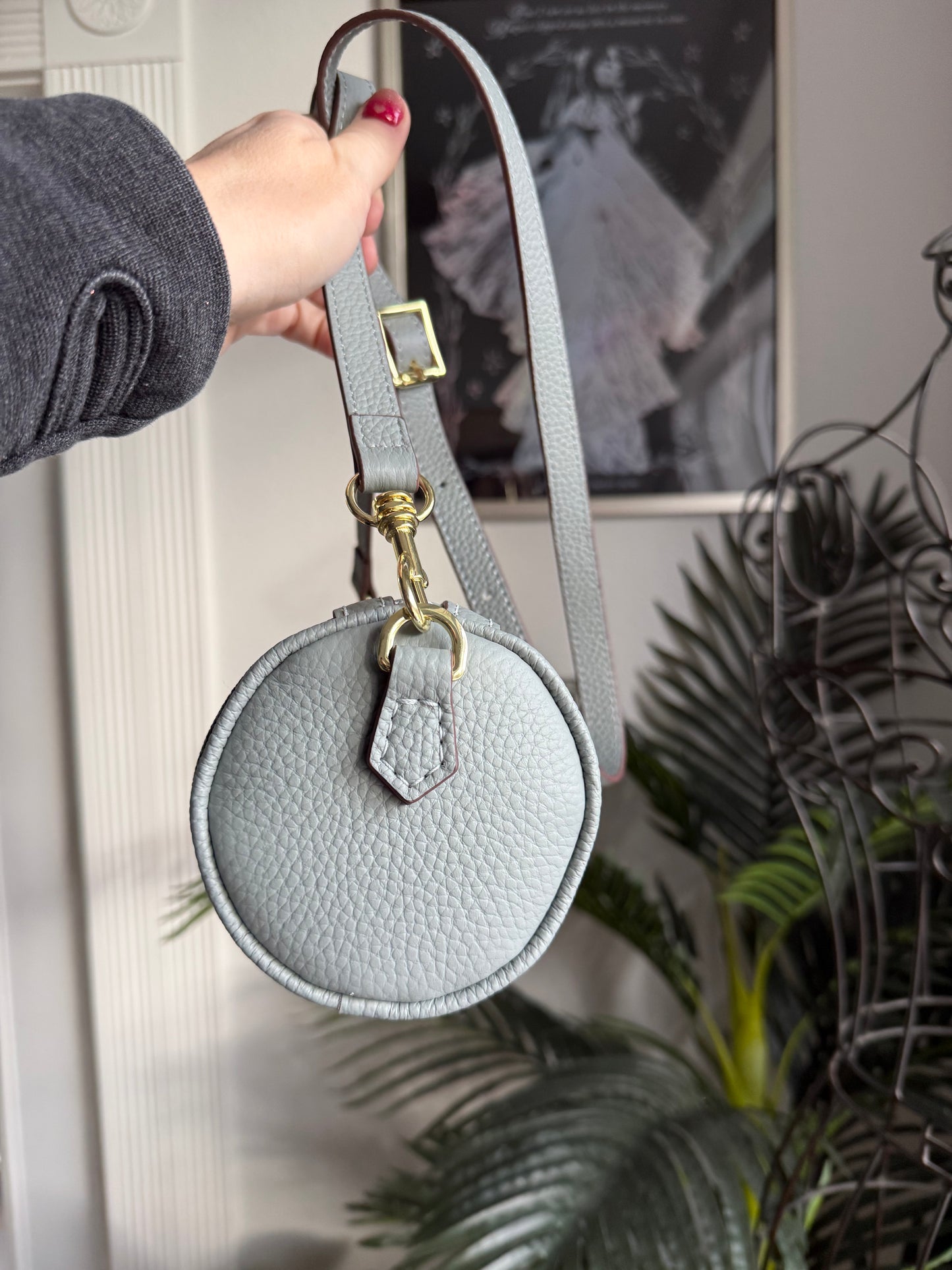 { AIMEE } Handmade Barrel Bag in Dusty Blue + Mono