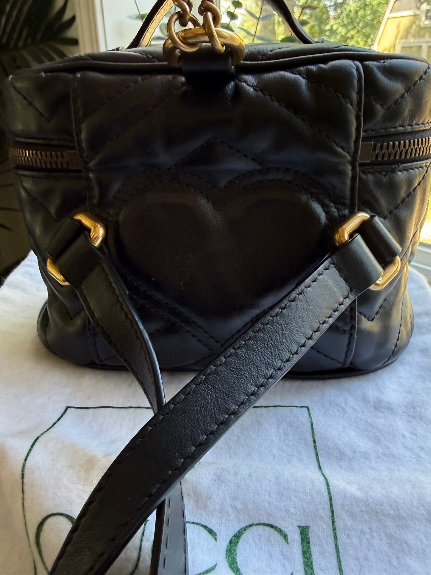 Authentic Preloved GUCCI Black Quilted Leather Marmont Mini Round Backpack Bag