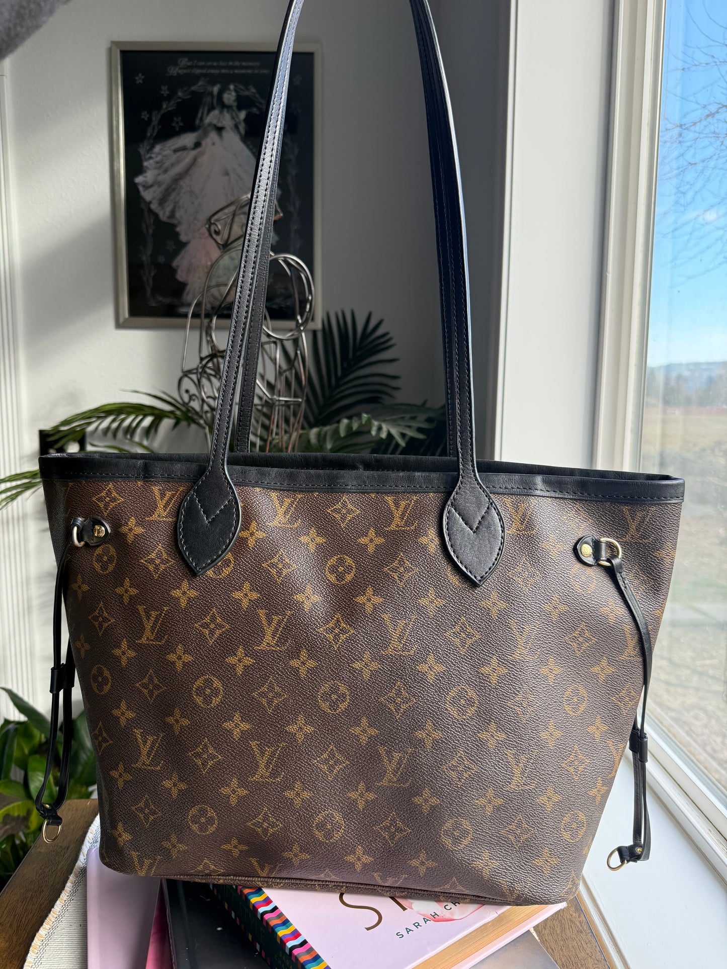 Preloved Authentic LV Monogram Neverfull MM - Black Leather