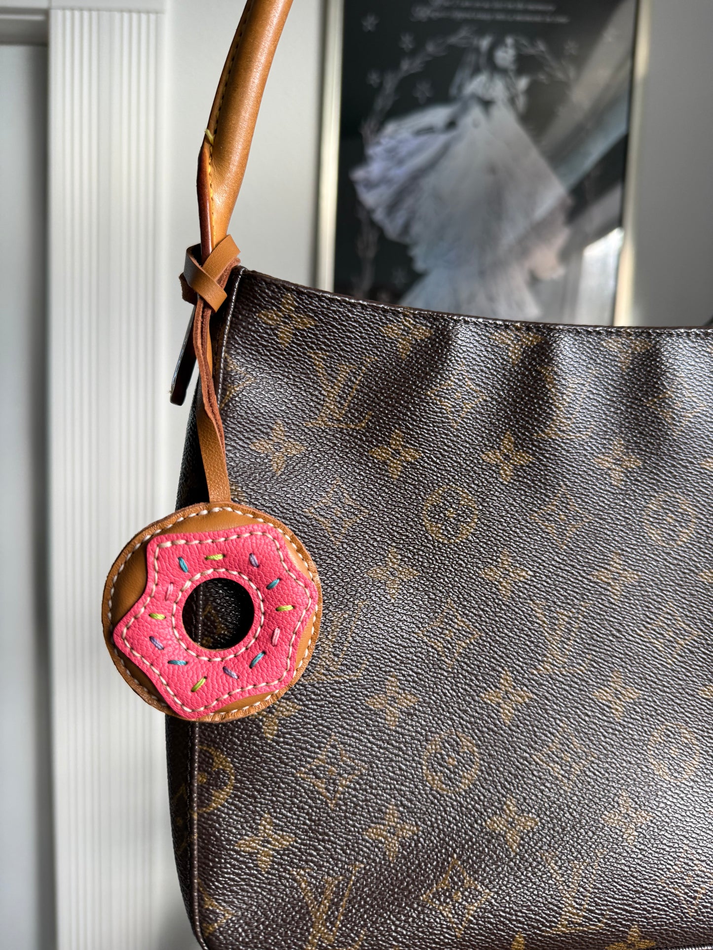 Pink Leather Donut Bag Charm