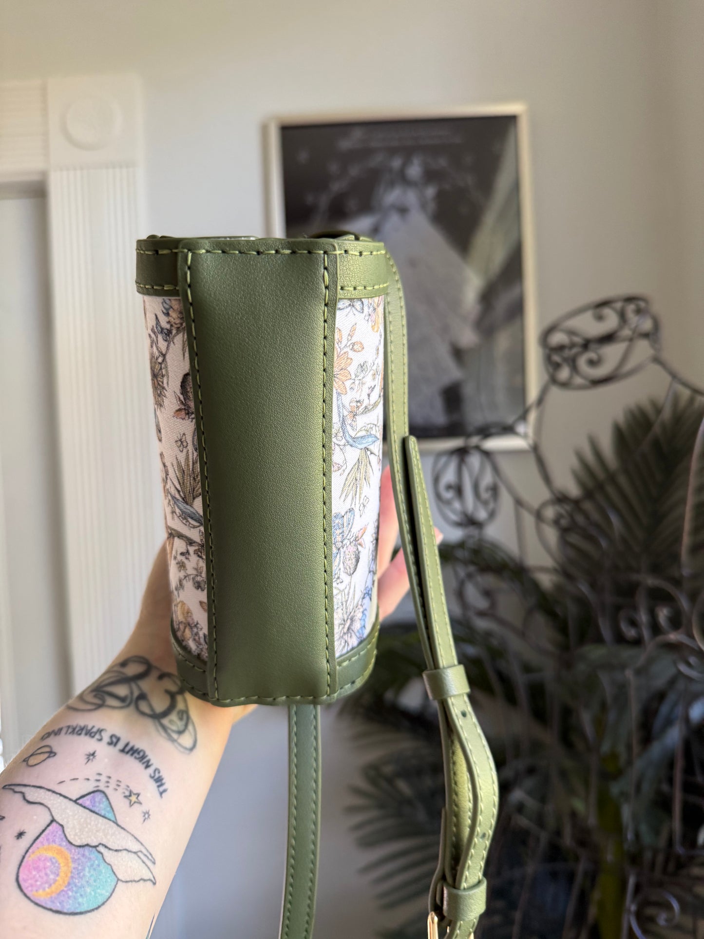 { HONEY } Handmade Upcycled DI OR Butterflies Dusty +  Green Leather Handbag
