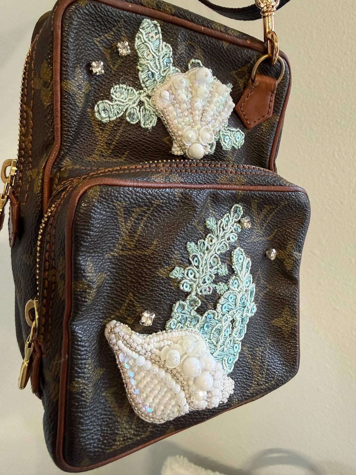 Authentic Preloved Custom Embroidered Beaded Reimagined Nautical Vintage Mini Amazone Crossbody Bag
