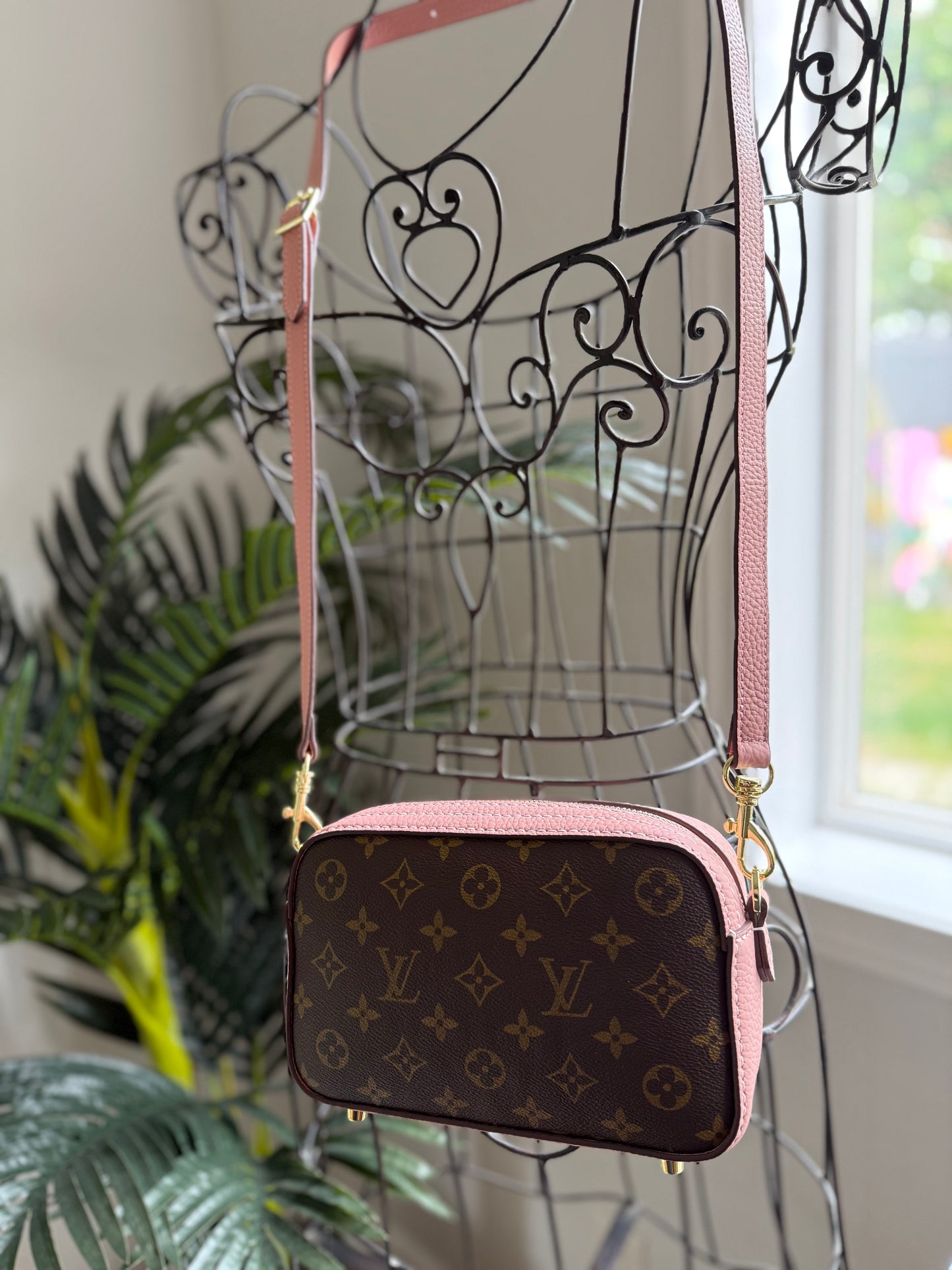 MY LOVER Handmade Mono + Pink Leather Crossbody