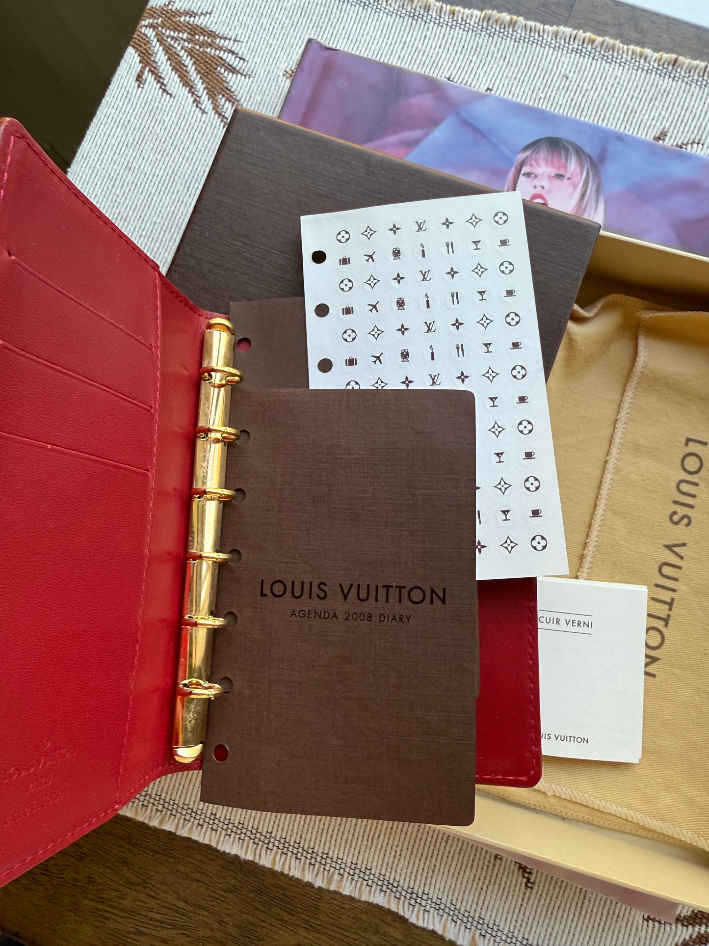 HAPPY, FREE, CONFUSED Authentic Preloved LV Agenda MM in Red Vernis