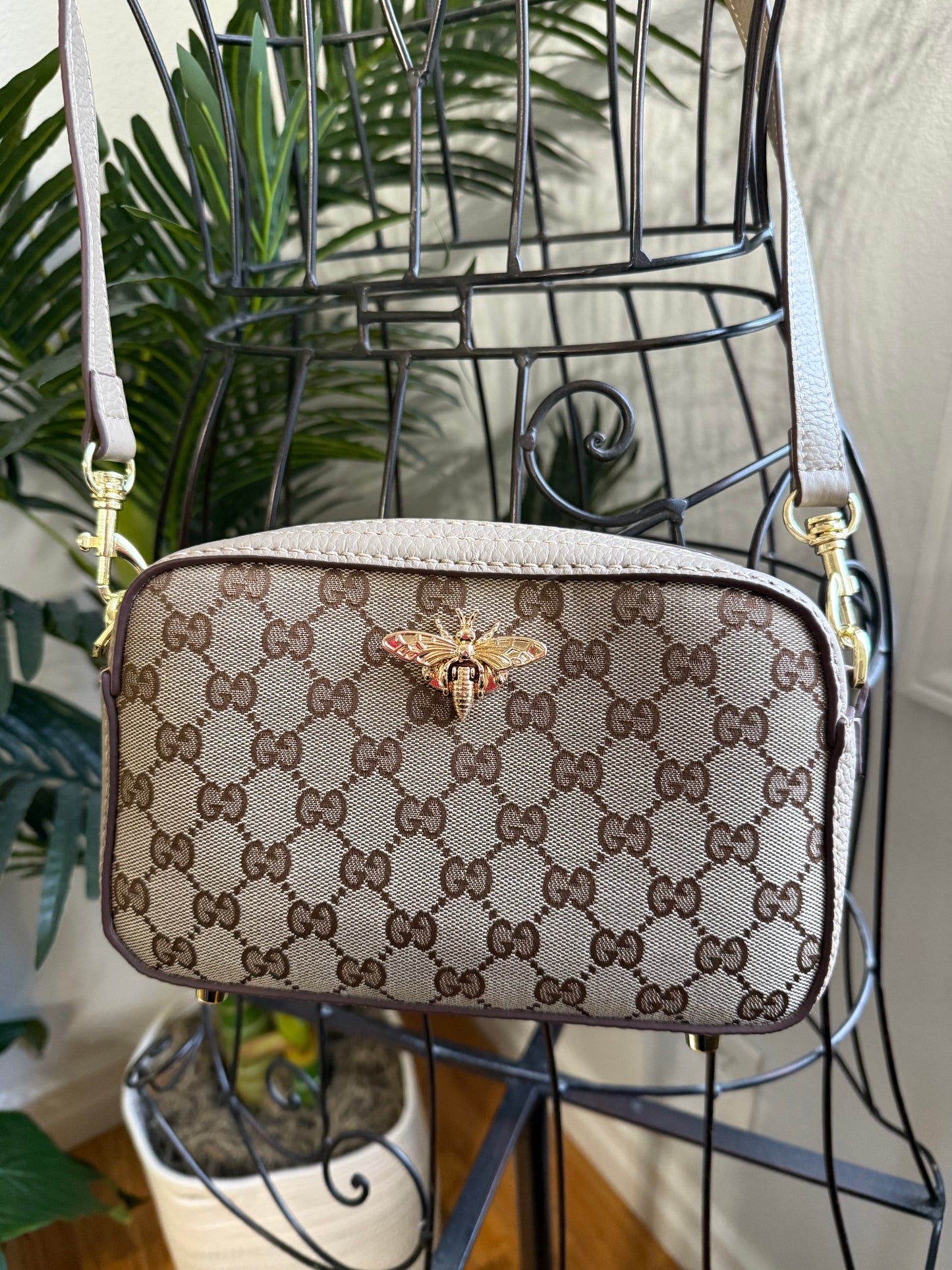 HONEY Handmade GG Fabric and Leather Crossbody Bag