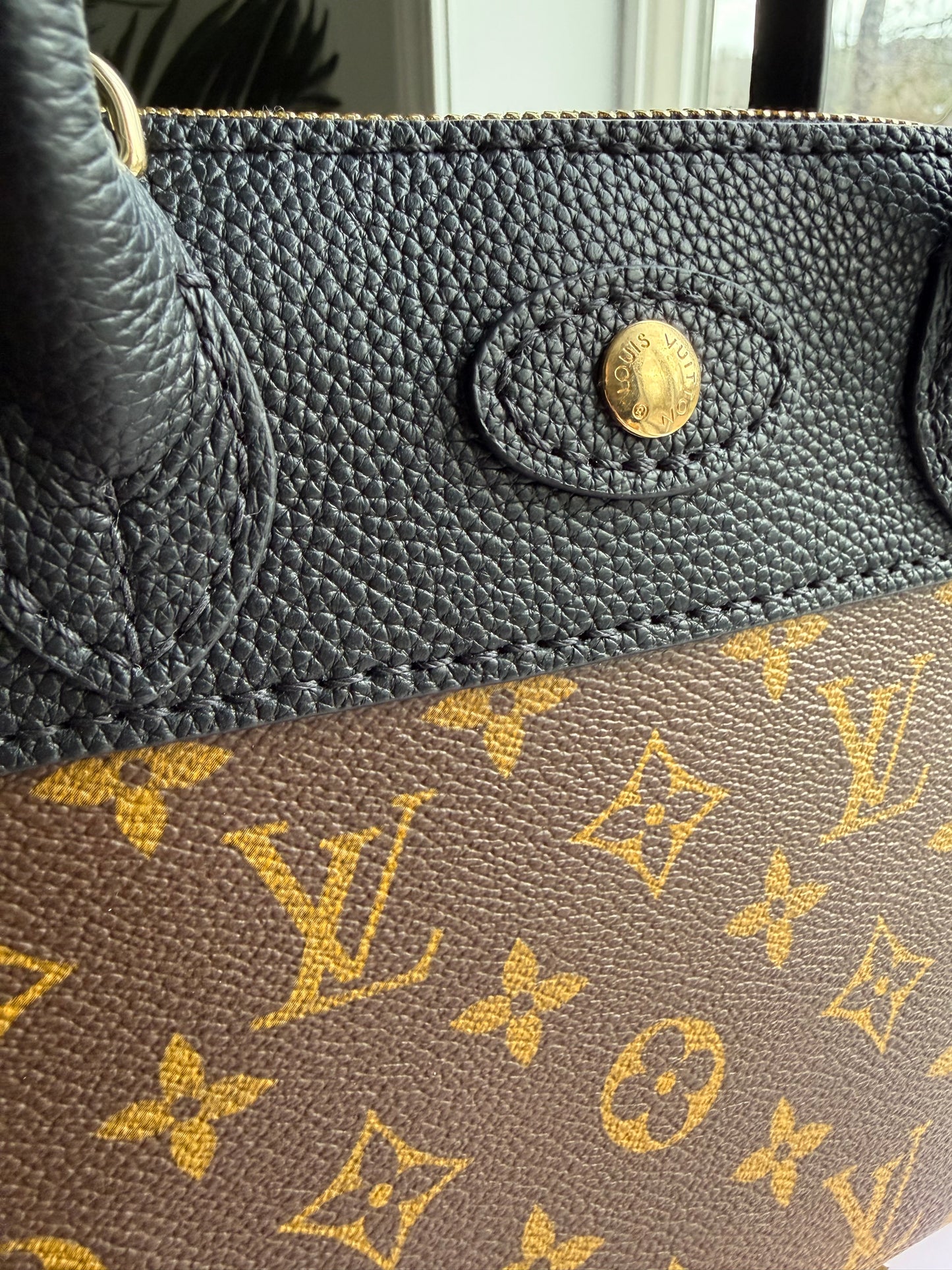 { BETTY } Handmade mono + black leather dome satchel crossbody