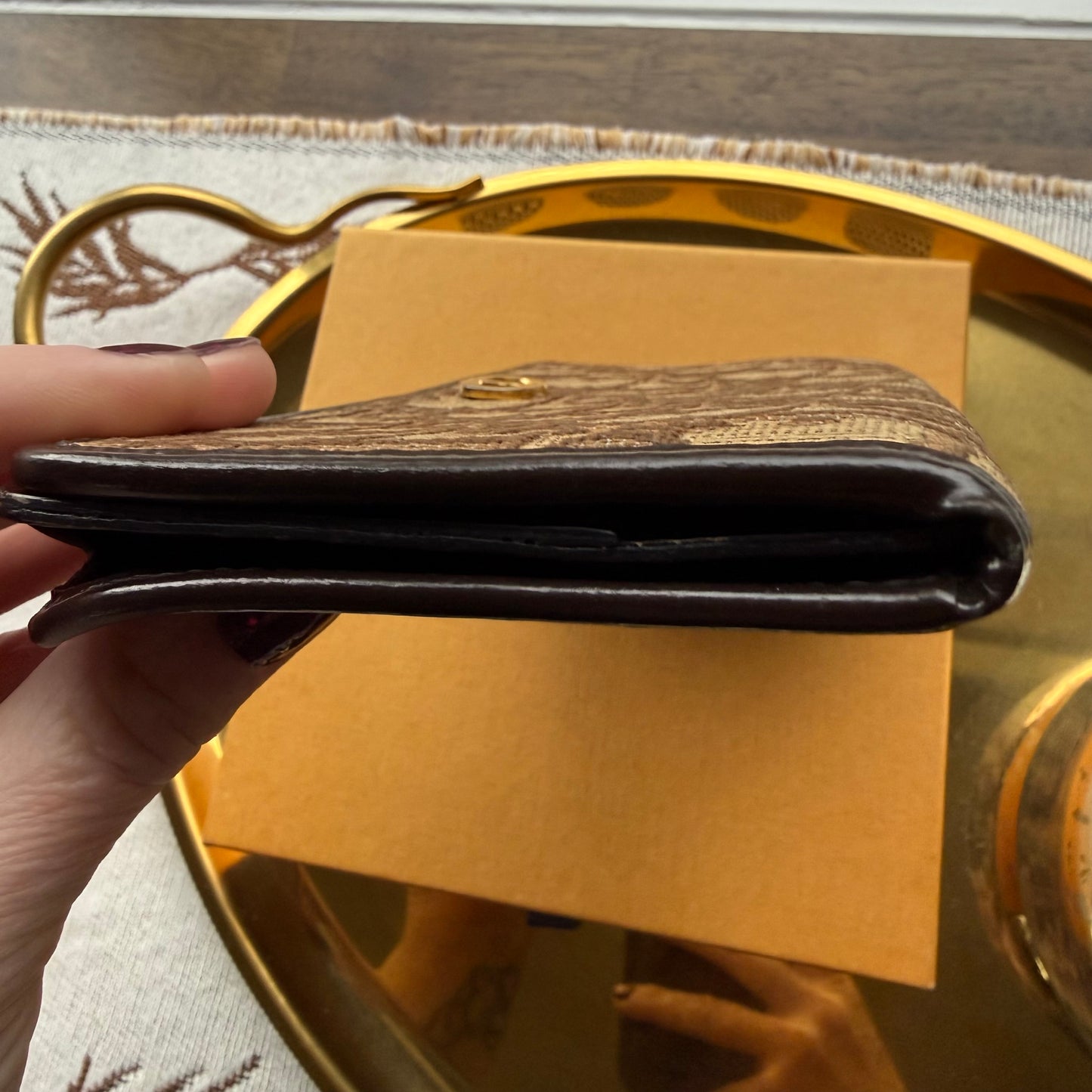 Authentic Preloved Luxury Upper Westside Vintage Brown Dior Trotter Long Wallet with Chain
