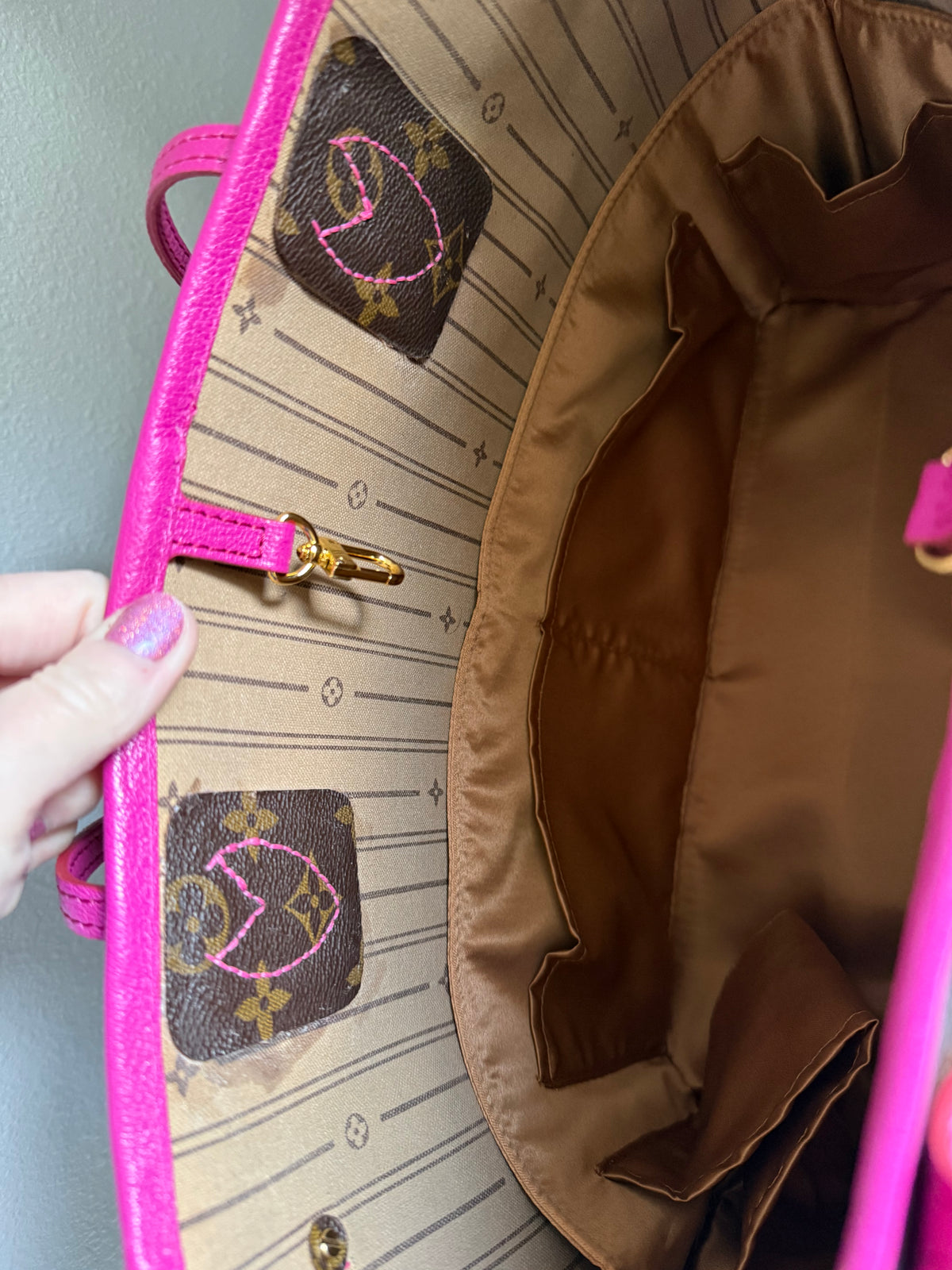 Authentic Preloved Restored Rose Pink Leather LV Neverfull MM