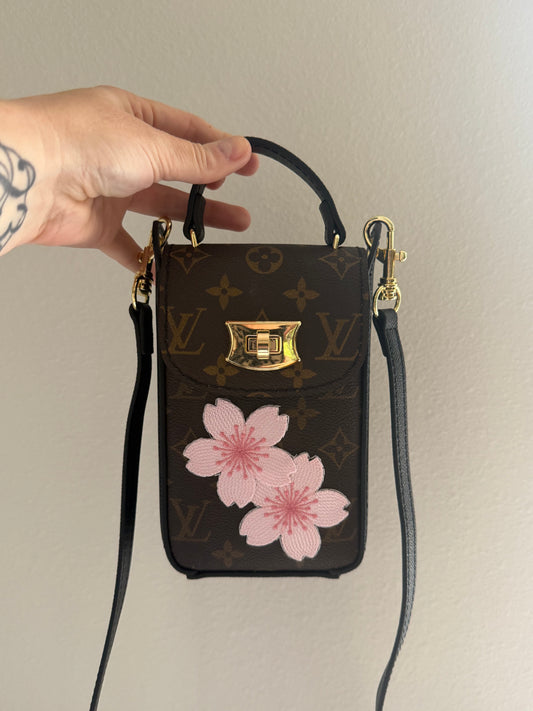 The SIDEKICK || Handmade Upcycled Luxury Canvas Mini Bag Cherry Blosson Edition