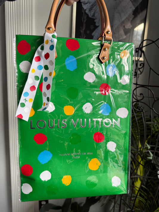 Green Kusama Handmade Upcycled LV Gift Tote Crossbody Bag