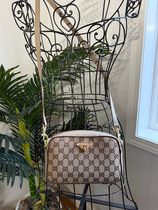 HONEY Handmade GG Fabric and Leather Crossbody Bag