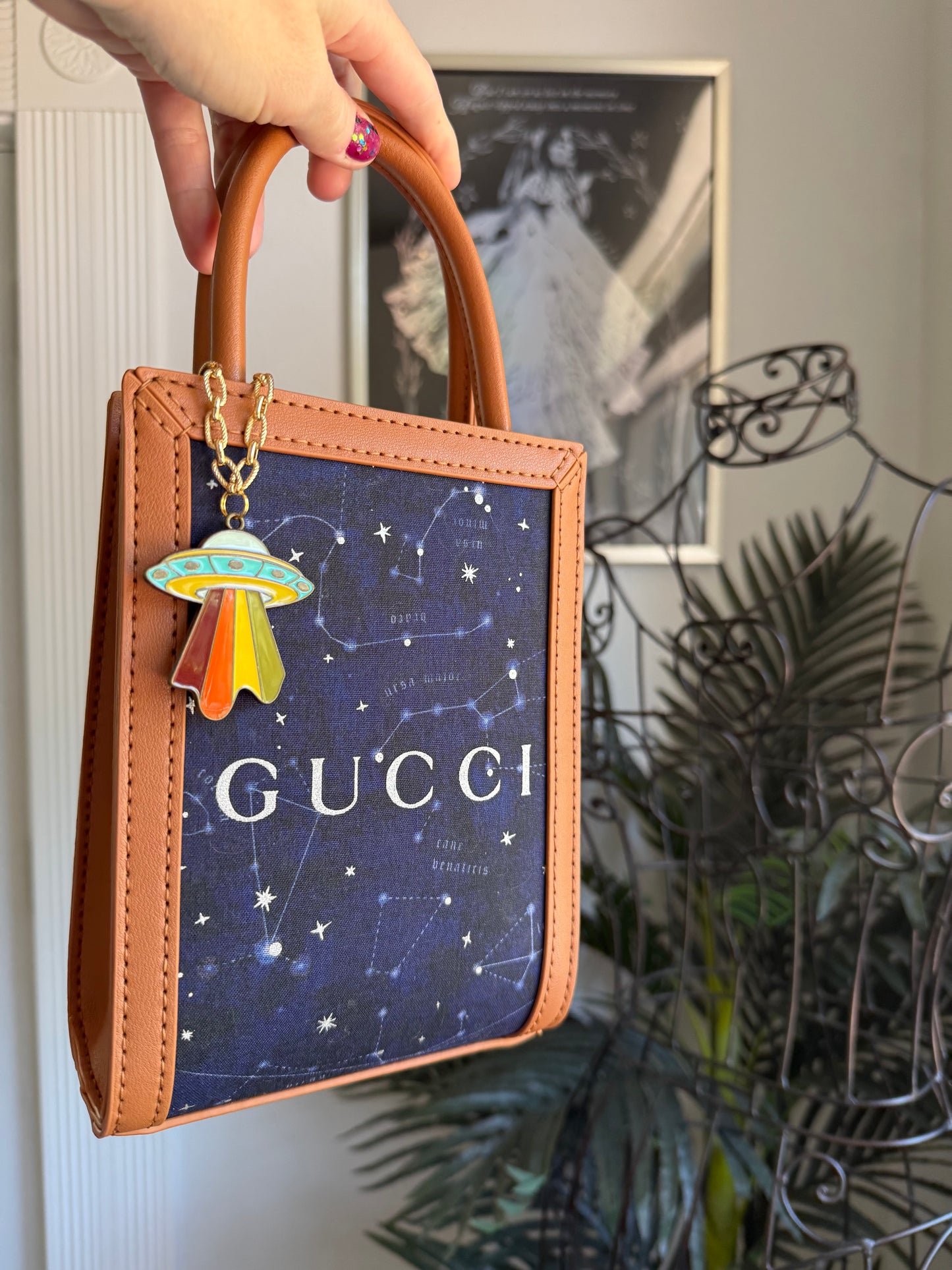 The HONEY Tote || Handmade Upcycled Luxury Navy Gucci Astrology Dusty Bag