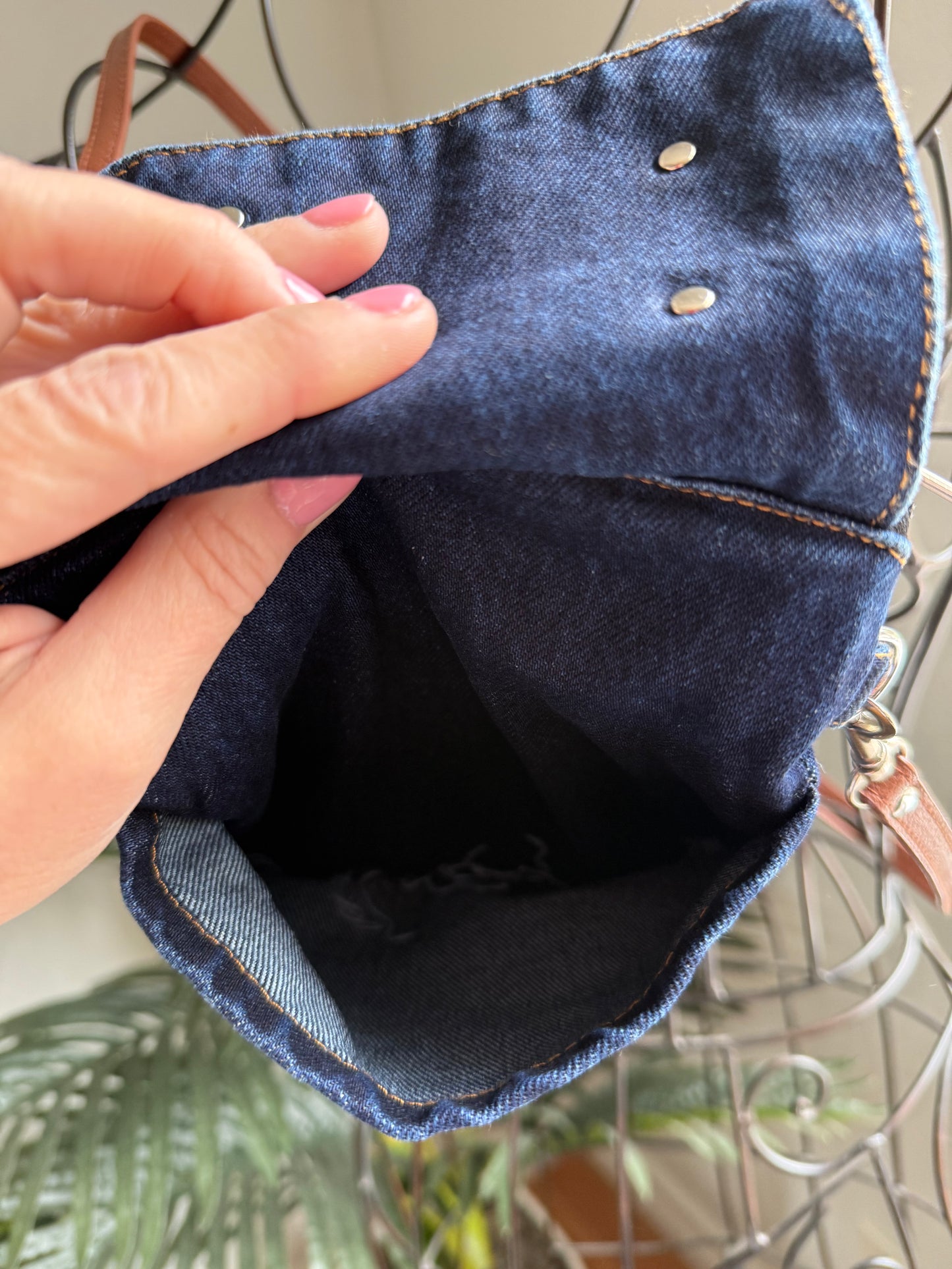 Dark Denim Crossbody with Mono Patch