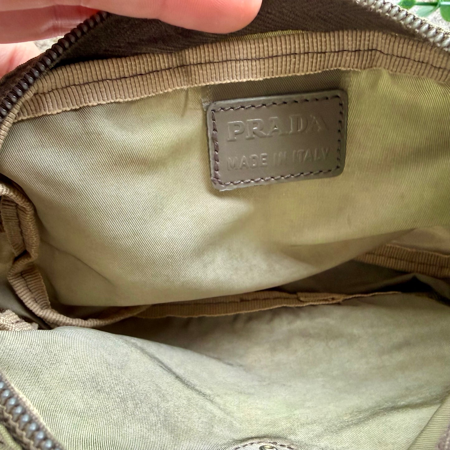 Luxury Authentic Preloved Vintage P R A D A Cosmetics Bag in Military Green