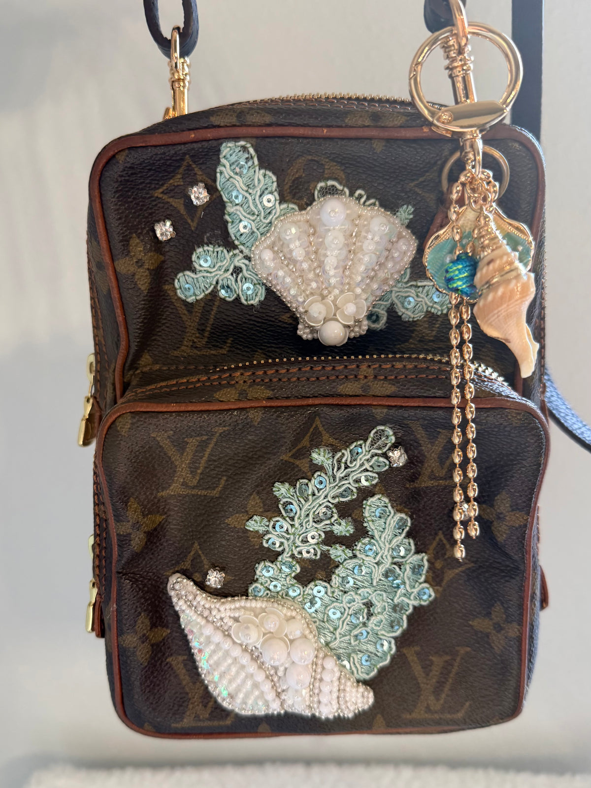 Authentic Preloved Custom Embroidered Beaded Reimagined Nautical Vintage Mini Amazone Crossbody Bag