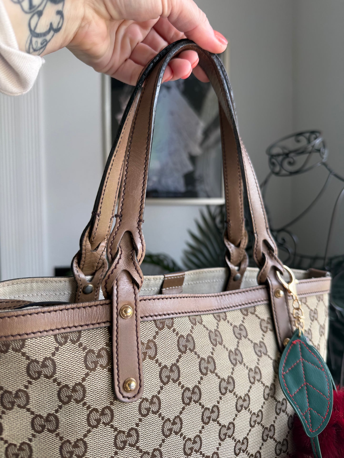 Authentic Preloved Gucci Canvas Craft Tote with Pouch