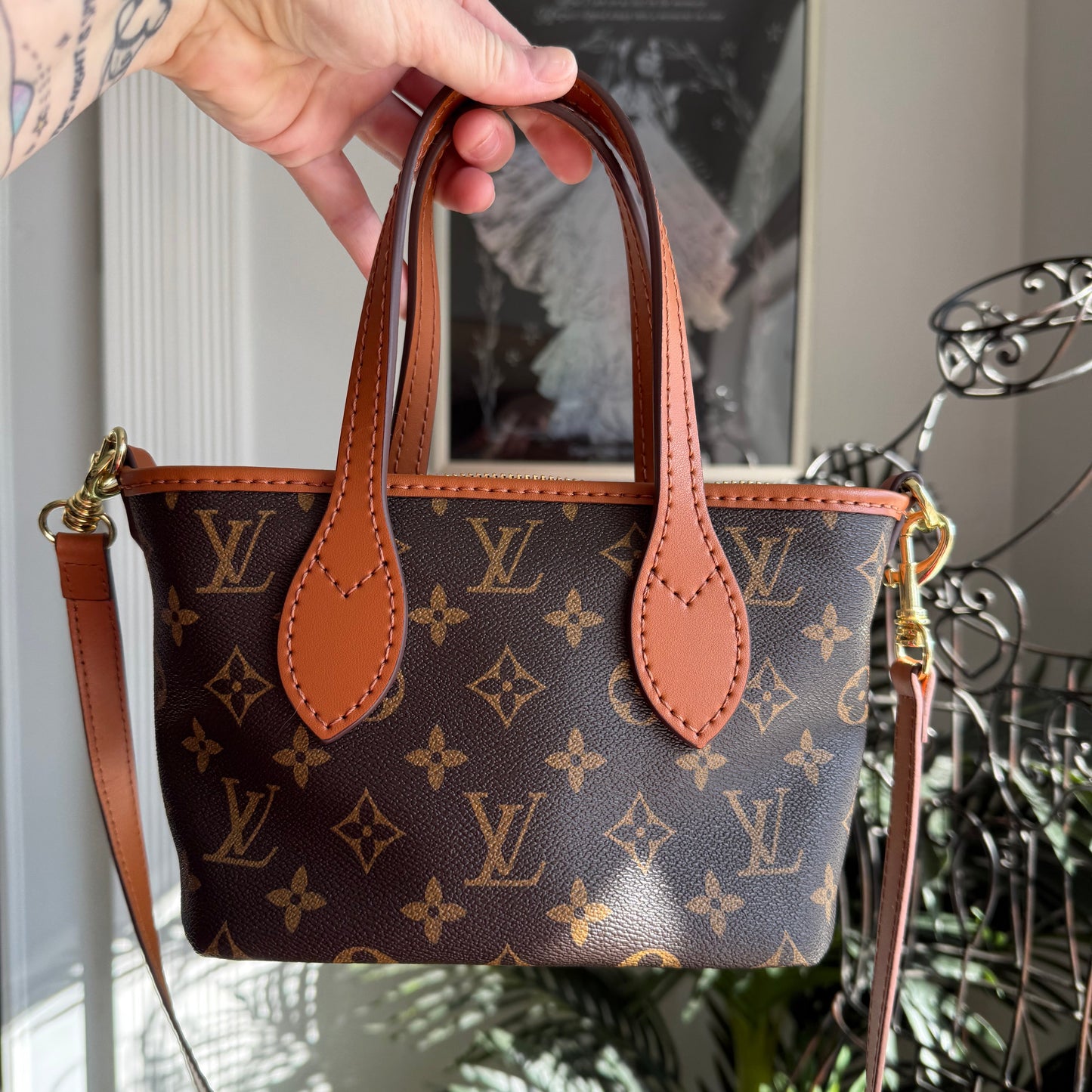 Handmade upcycled Louis Vuitton handbag with monogram pattern
